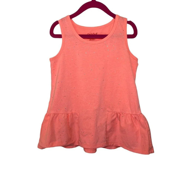 Cat & Jack Girls Orange Sparkle Glitter Peplum Tank Top Size Small 6 Sleeveless - Picture 1 of 4